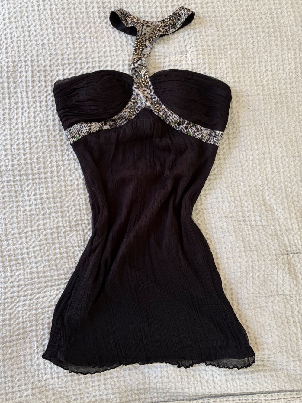 Y2K Kimikal Black Top with Snakeskin Print Neck Strap